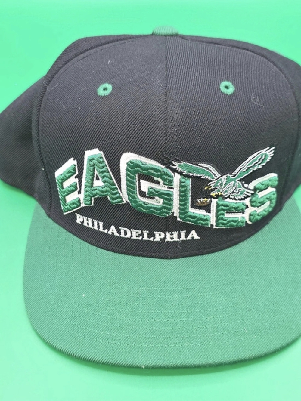 Philadelphia Eagles Mitchell & Ness NFL Script SnapBack Hat Black Kelly Green